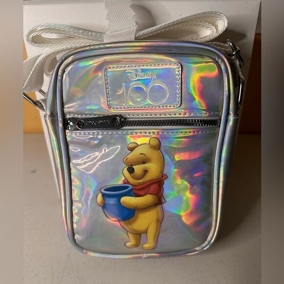 Disney 100 Winnie The Pooh Pose Iridescent Holographic, Oil Slick Vegan Leather - Picture 2 of 8